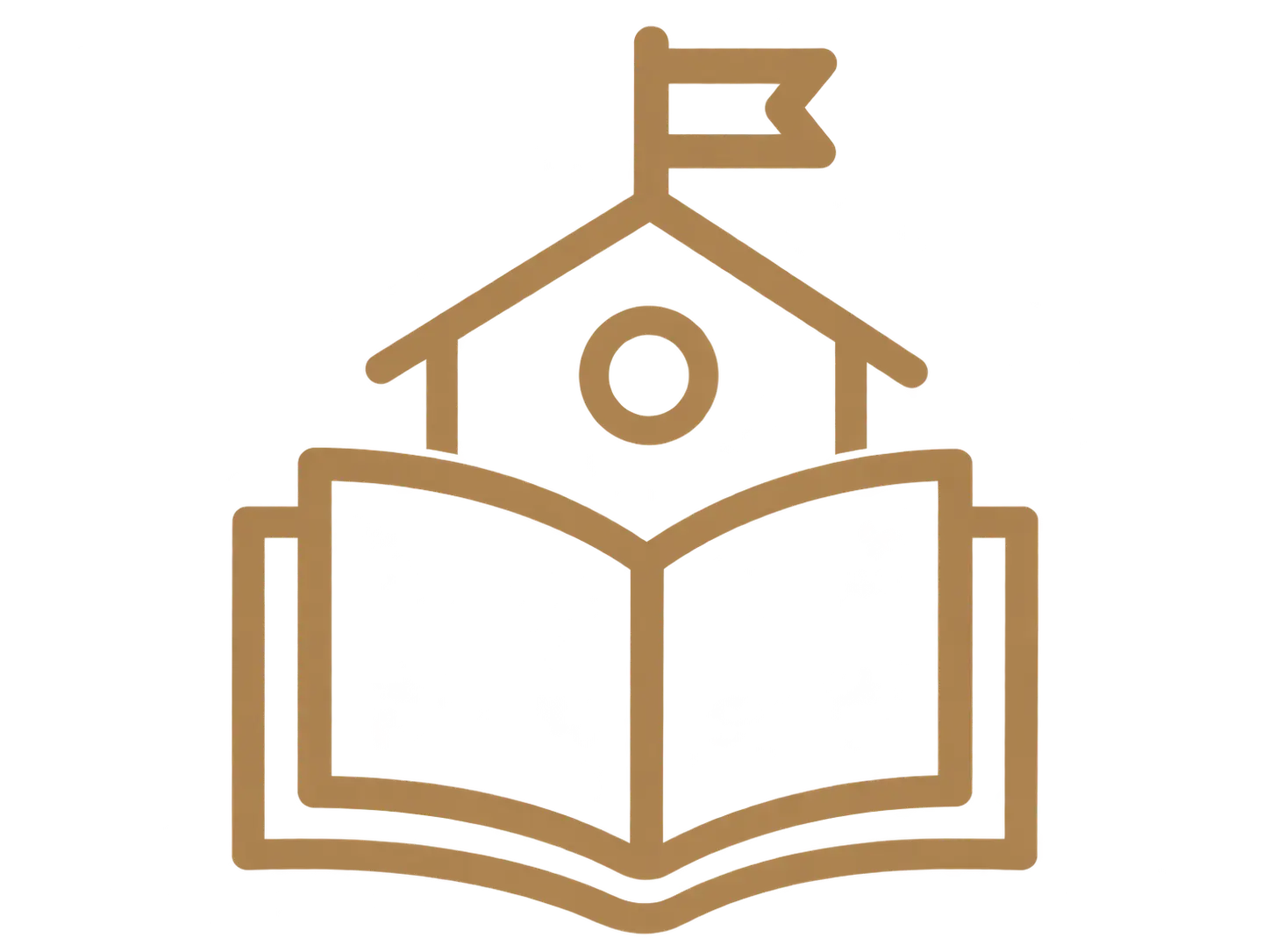 Open book with a flag on top of it, set against a white background